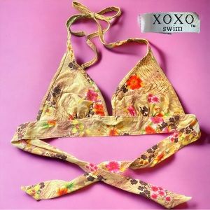 VTG 90's Y2k XOXO Swim Brown & Tan Floral Halter Bikini Top sz LG